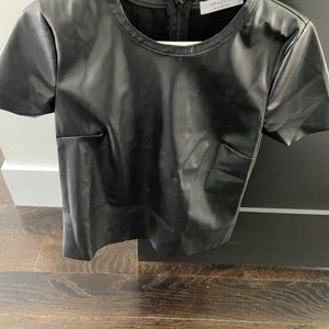 faux Leather short sleeve crew neck top